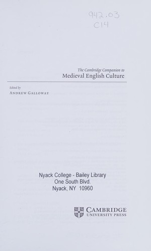 The Cambridge Companion to Medieval English Culture
