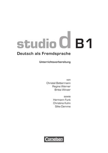 Книга для вчителя «Studio d B1. Unterrichtsvorbereitung (Print) Vorschlage fur Unterrichtsablaufe, Tests und Kopie