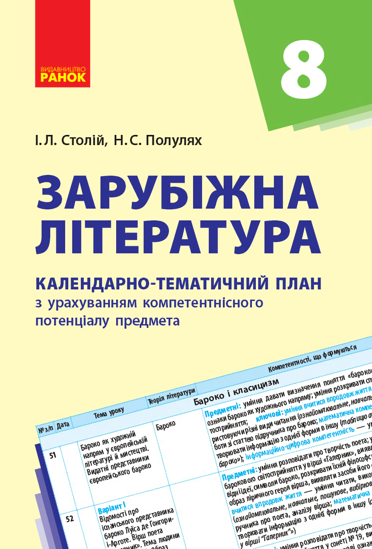 Зарубіжна література. 8 клас. Календарно-тематичний план 