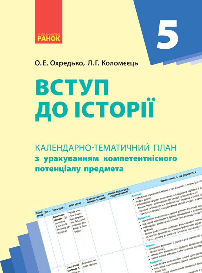 Вступ до історії України. Календарно-тематичне планування. 5 клас