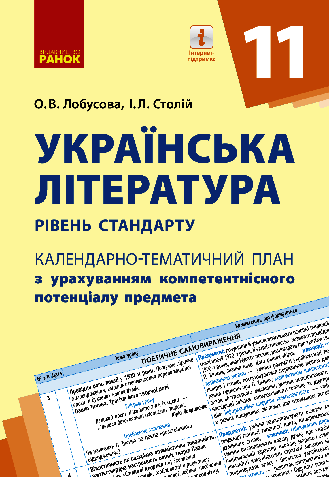Календарно-тематичне планування. Українська література 11 клас. Рівень стандарту