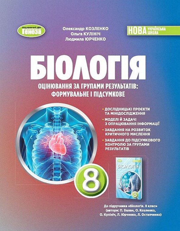 Біологія. 8 клас. Оцінювання за групами результатів: формувальне і підсумкове