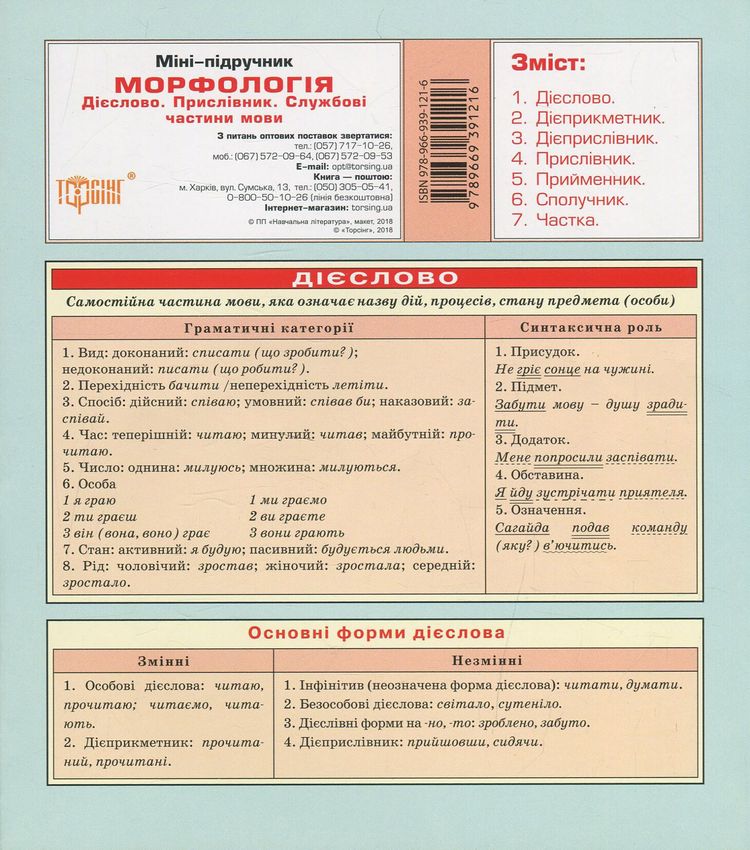 Міні-підручник. Українська мова. Морфологія. Дієслово. Прислівник. Службові частини мови